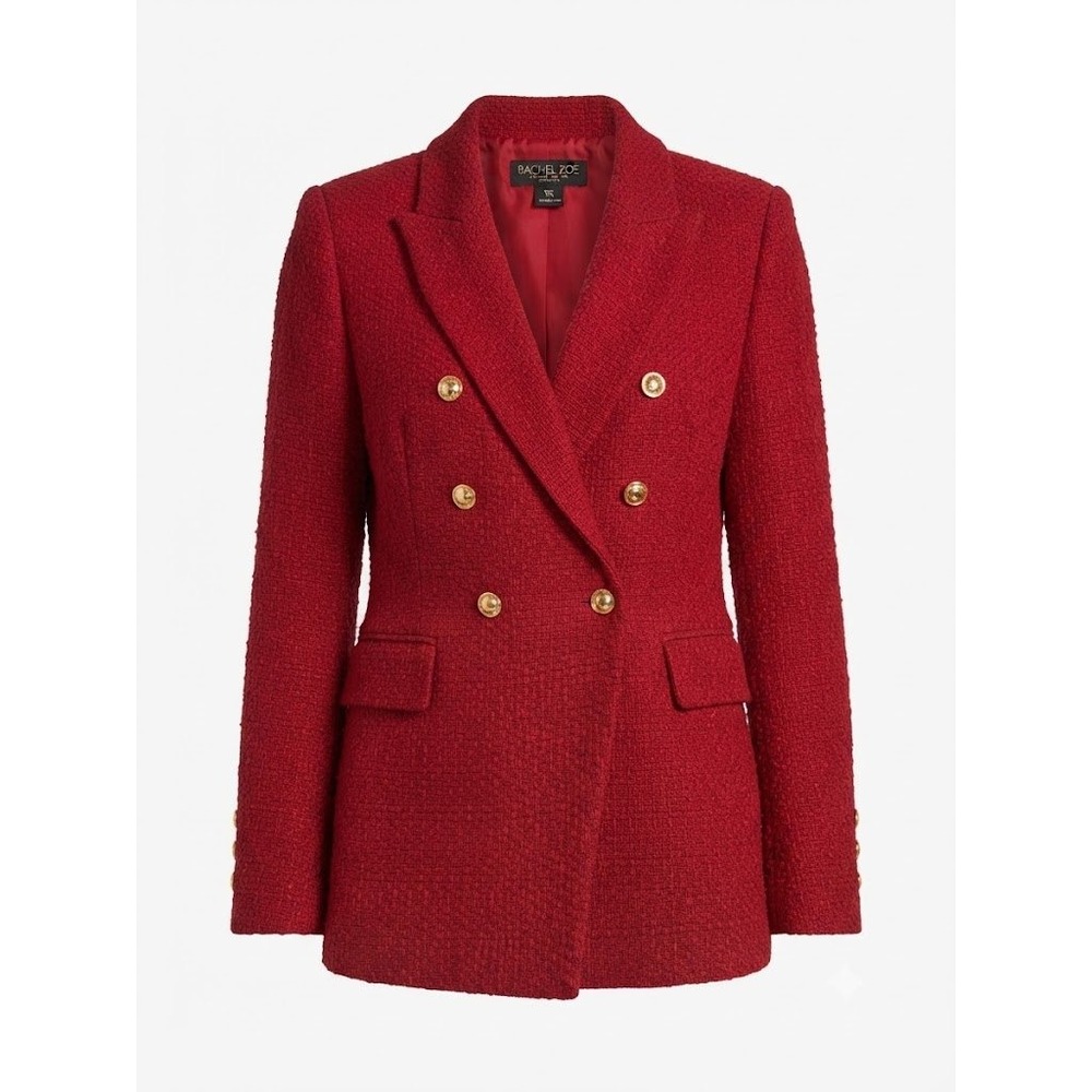 Rachel Zoe Hot Pink Tweed Double Breasted Blazer Gold Button Parisian Chic Sz 10